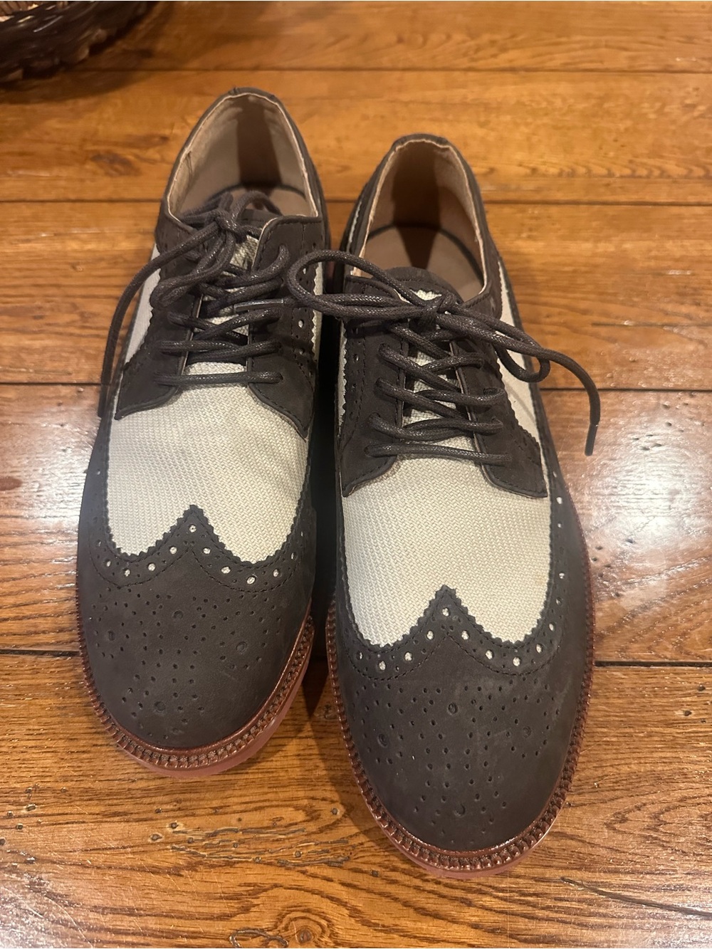 Polo Ralph Lauren Torrington Men’s 8.5 D Wingtip Oxford Brown Cream Brogue Shoes